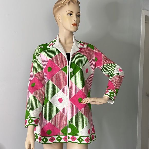 Vintage 1970s Abstract Polyester Button Front Top - Picture 9 of 16